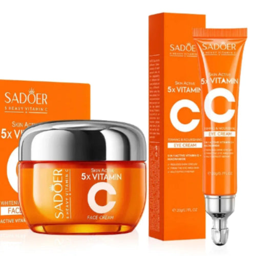 Sadoer skincare products including a jar, tube, and boxes on a white background